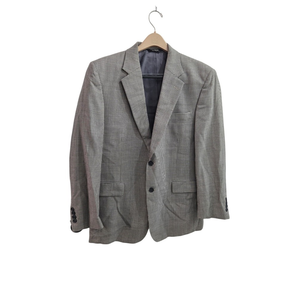 Jos‎ A Bank Sport Coat Blazer Wool Mens 44R Gray Windowpane Check Suit Jacket